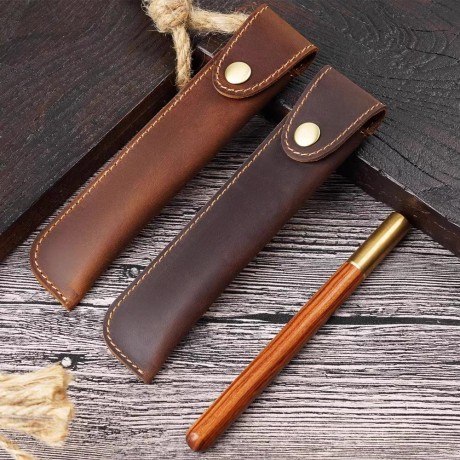 Vintage Button-Accented Stitched Pen Case - Black
