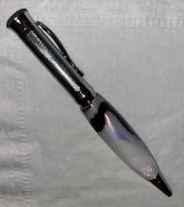 here we have a PKM-4 Gunmetal Finish Ballpoint Twist Pen Kit with a C/A finish on purple/silver and white pearl acrylic.