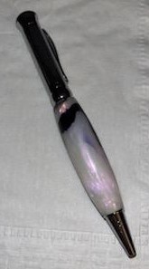 here we have a PKM-4 Gunmetal Finish Ballpoint Twist Pen Kit with a C/A finish on purple/silver and white pearl acrylic.