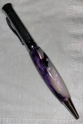 here we have a PKM-4 Gunmetal Finish Ballpoint Twist Pen Kit with a C/A finish on purple/silver and white pearl acrylic.