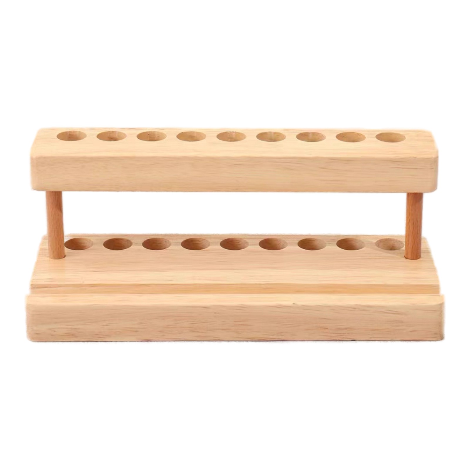 Solid Beech Pen Display Stand with 9 Slots and Cell Phone Holder