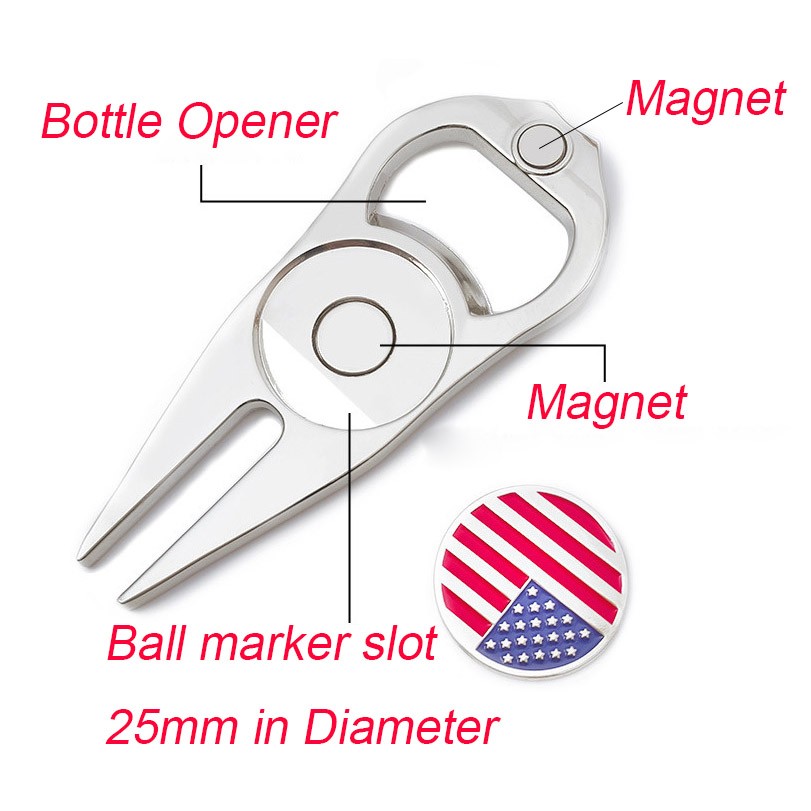 Zinc alloy Blank Divot Tool with Ball Marker and Bottle Opener Function
