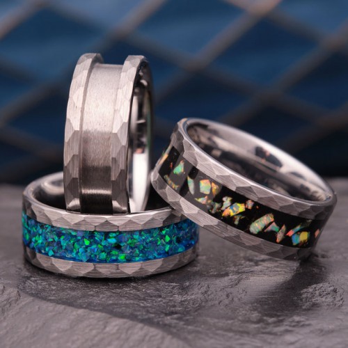 Hammered Tungsten Comfort Fit Inlay Ring Core