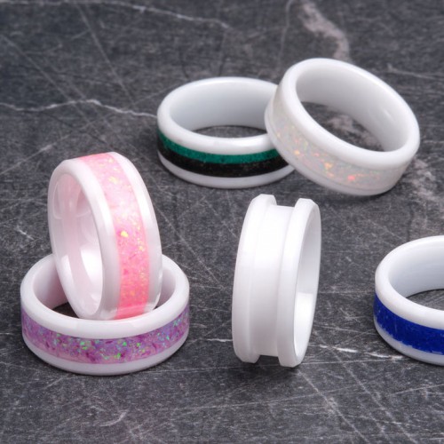 White Ceramic Inlay Comfort Fit Ring Core 8mm