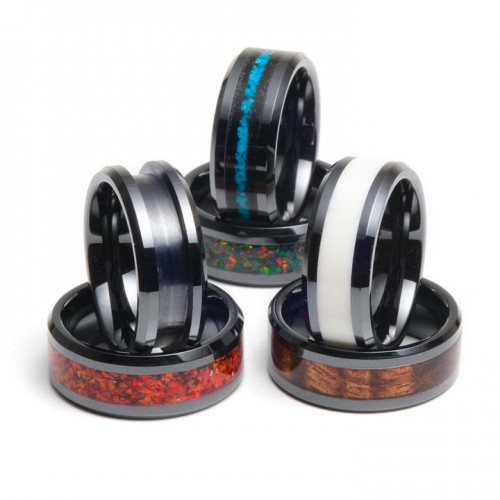 Black Ceramic Inlay Comfort Fit Ring Core 8mm